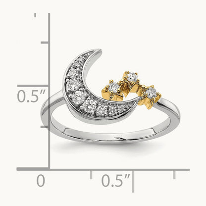 Diamond Moon w/3-Stars Ring, 14K Two-tone