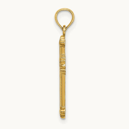 Textured Leaves On Edges Cross Charm, 14K