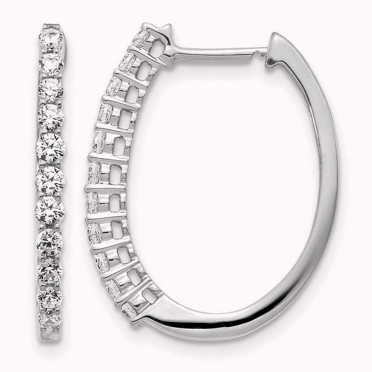 Diamond Hinged Hoop Earrings — 14K White Gold