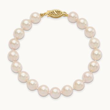 7- Round White Saltwater Akoya Cultured Pearl Bracelet, 8mm, 14K