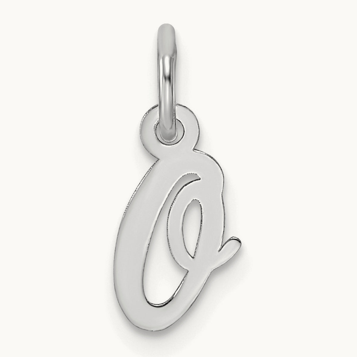 Small Script Letter O Initial Charm, 14K White Gold