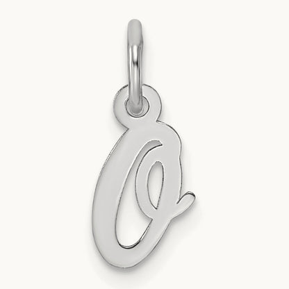 Small Script Letter O Initial Charm, 14K White Gold
