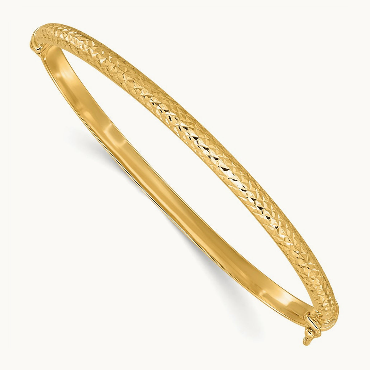 Diamond Cut Hinged Bangle — 14K Yellow Gold
