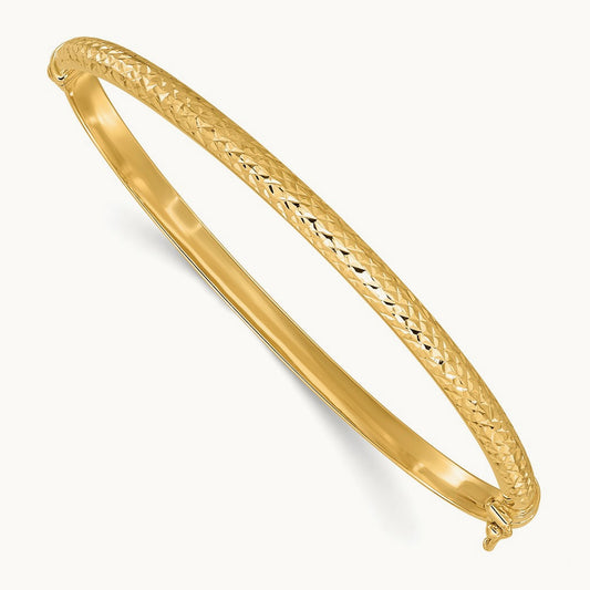 Diamond Cut Hinged Bangle — 14K Yellow Gold