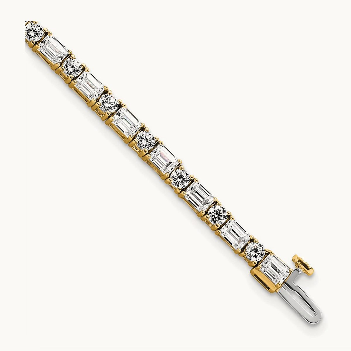Emerald/Round Tennis Bracelet, 7.00 ct tw Lab-Grown Diamond — 14K Yellow Gold