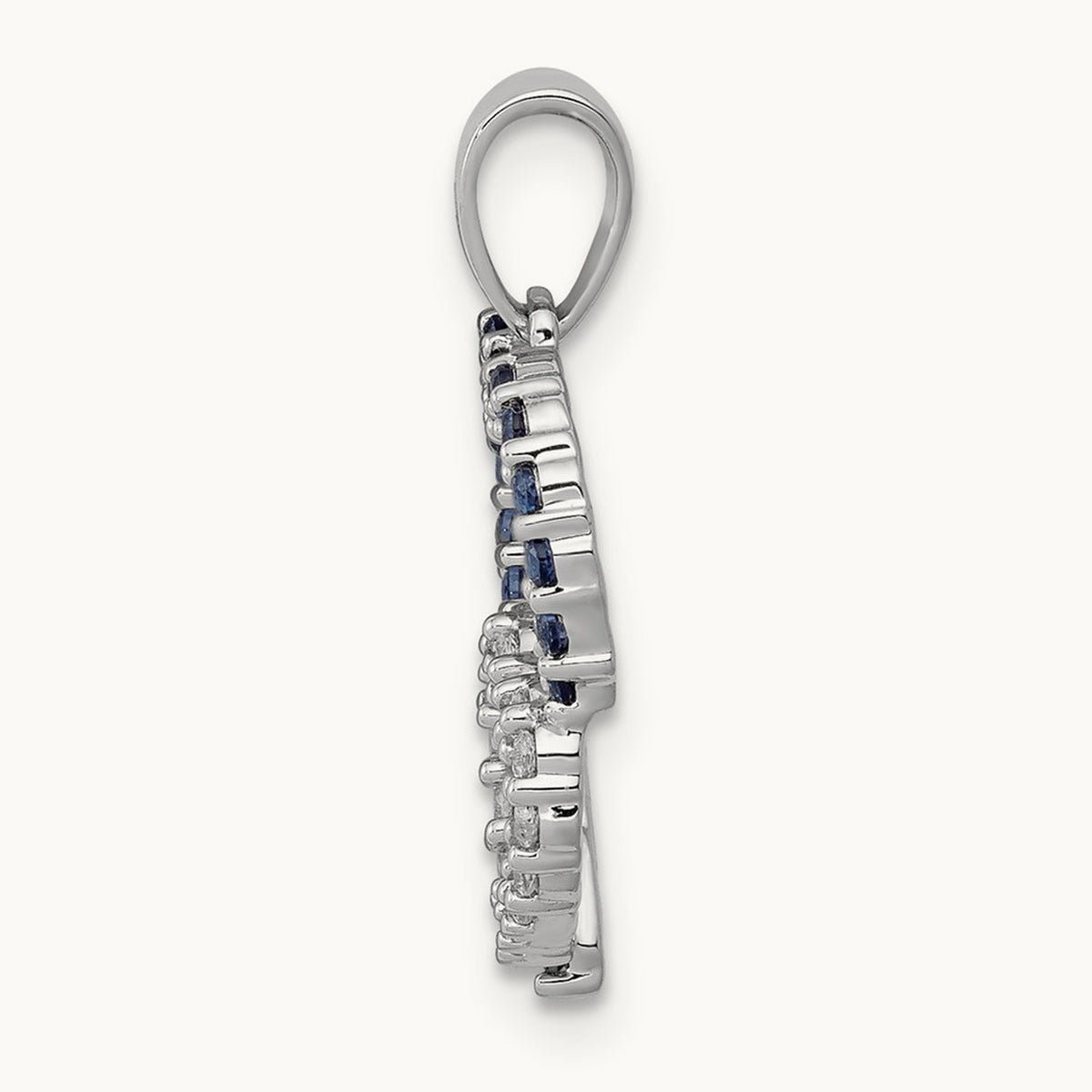 Diamond and Sapphire Double Heart Pendant, 14K White Gold