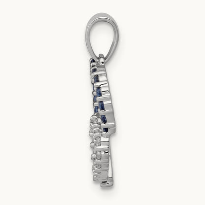 Diamond and Sapphire Double Heart Pendant, 14K White Gold
