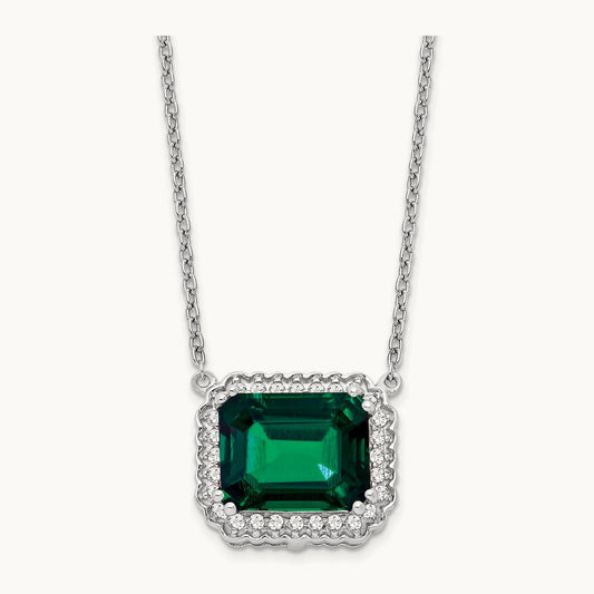 Octagon Created Emerald and Diamond 18in. Necklace, 14K White Gold