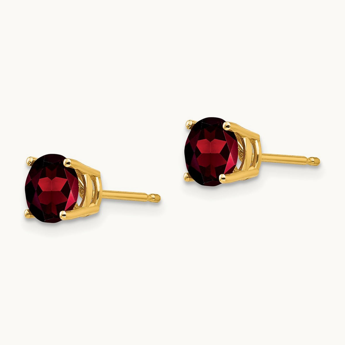 Garnet Post Earrings, 6mm, 14K