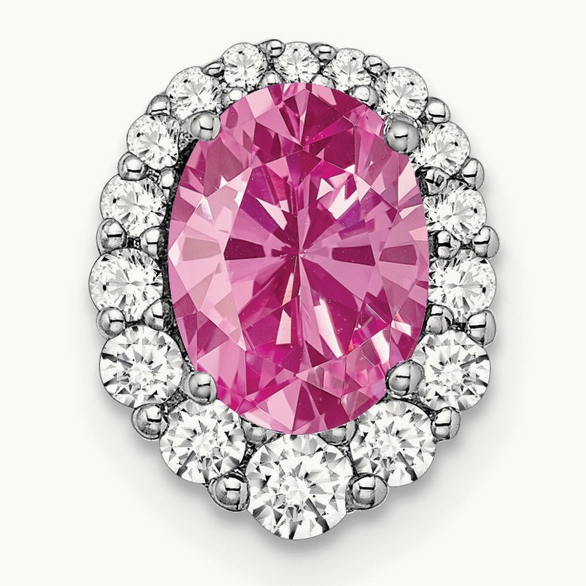 Oval Creat. Pink Sapphire/Diamond Halo Chain Slide, 14K White Gold