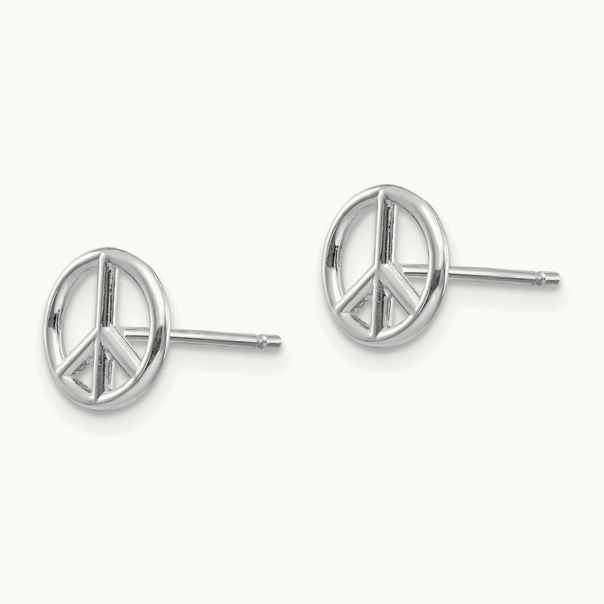 Polished Peace Symbol Post Earrings — 14K White Gold, 8mm