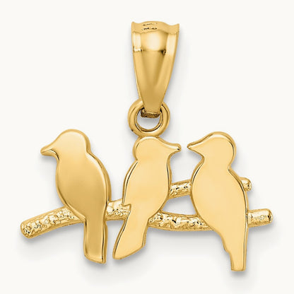 Polished Three Birds on a Branch Pendant, 14K