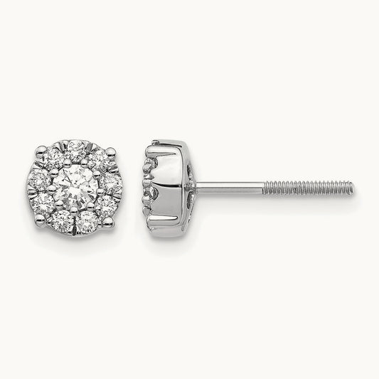 Cluster Diamond Screw Back Post Earrings, 14K White Gold