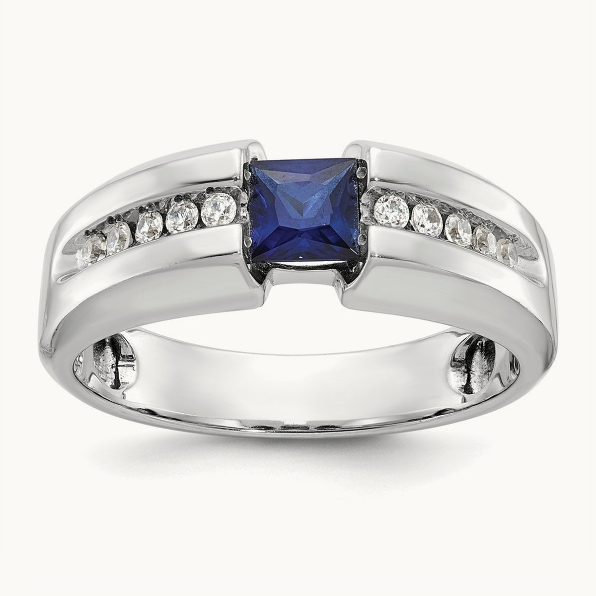 IBGoodman Men's Polished Lab Created Sapphire & Diamond Ring, 14K White Gold