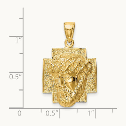 Polished Large Jesus Head With Crown Pendant, 14K Gold