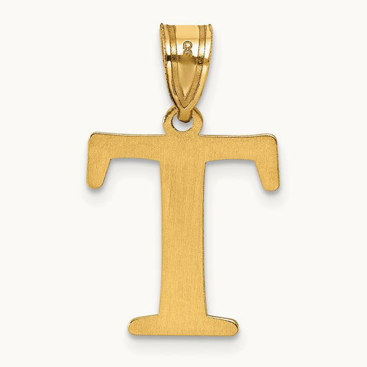 Polished Etched Letter T Initial Pendant, 14K