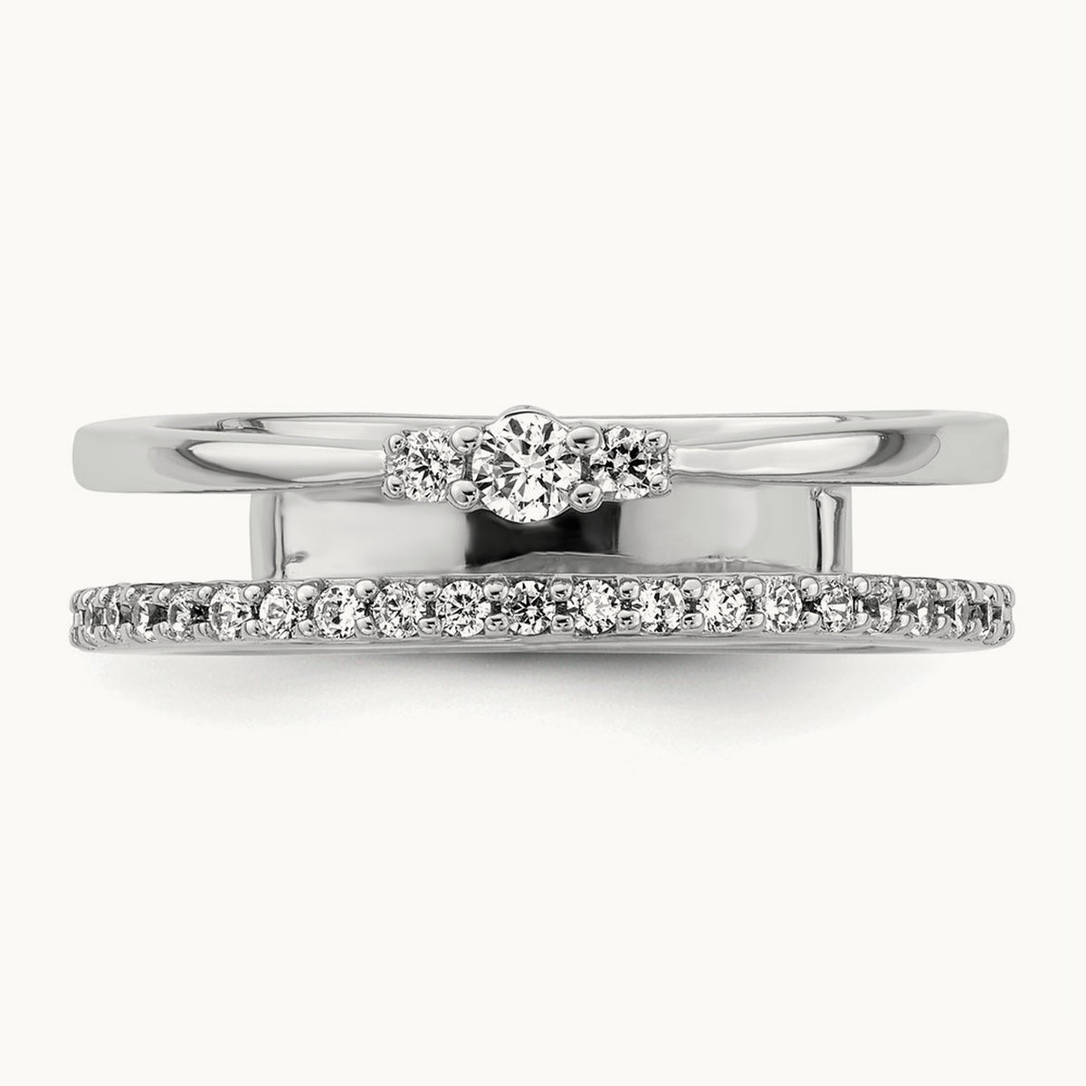 Polished Diamond Double Band Fashion Ring, 14K White Gold