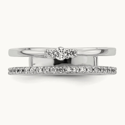 Polished Diamond Double Band Fashion Ring, 14K White Gold