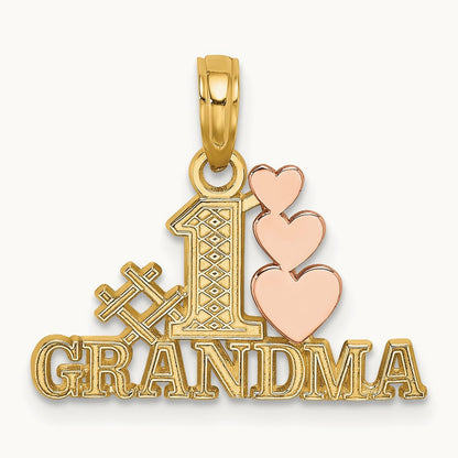 #1 GRANDMA w/ Three Hearts Charm, 14K Two-tone
