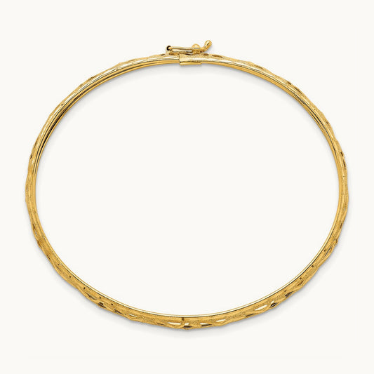 Polished Laser and Diamond-cut Fancy Design Bangle, 6.15mm, 14K