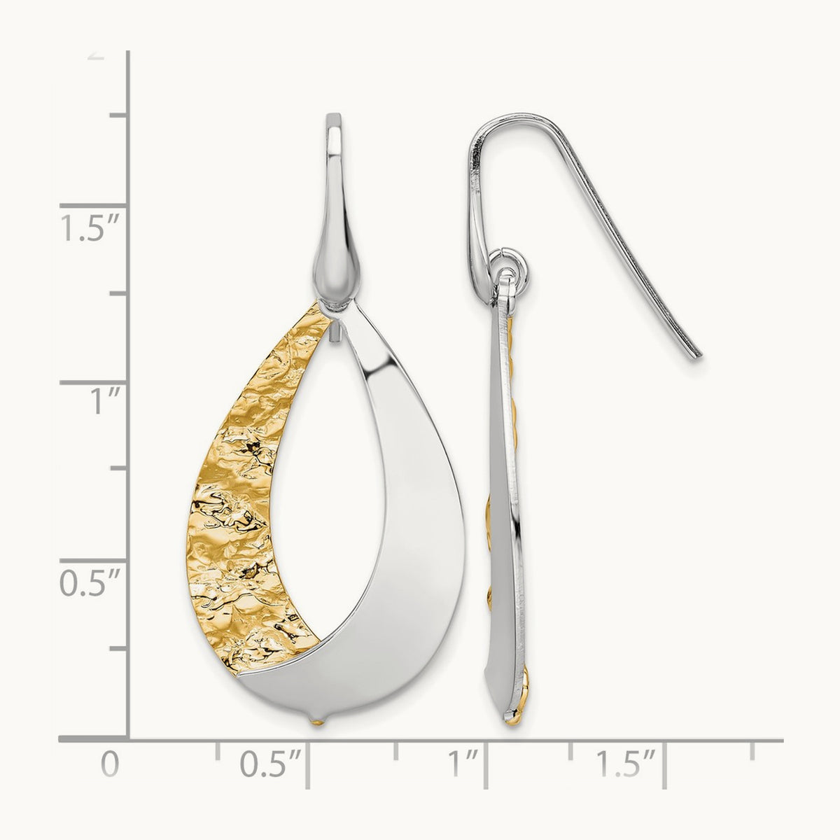 Rhod-plated Gold-plated D/C Dangle Earrings, Sterling Silver