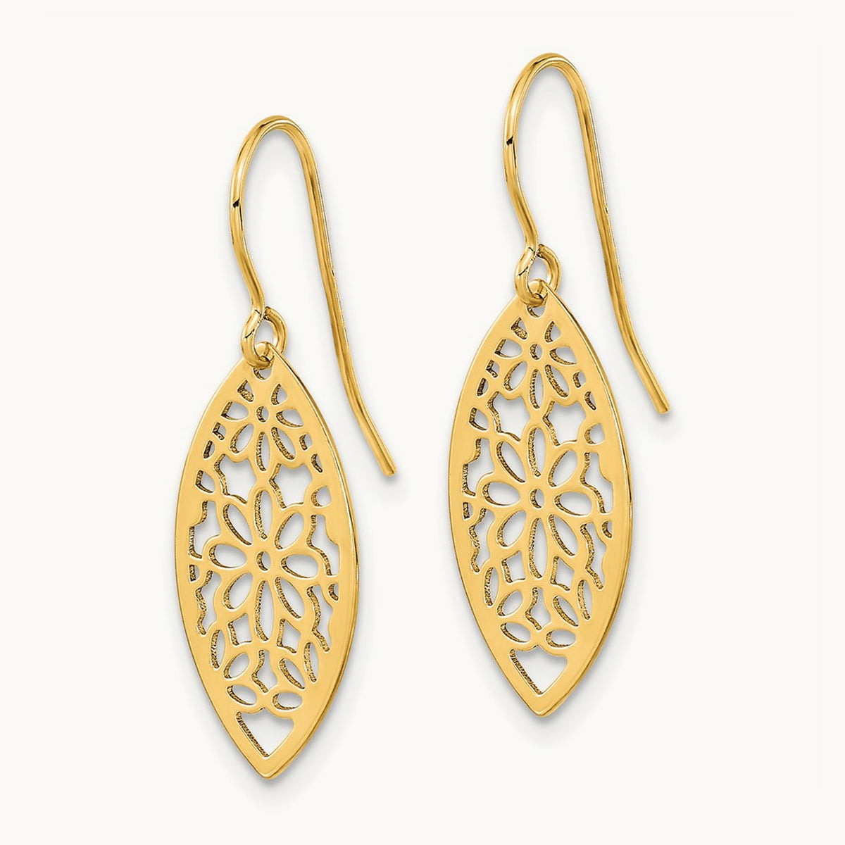 Polished Flower Dangle Earrings, 14K