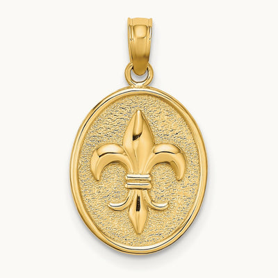 Fleur de Lis on Oval Disc Charm, 14K