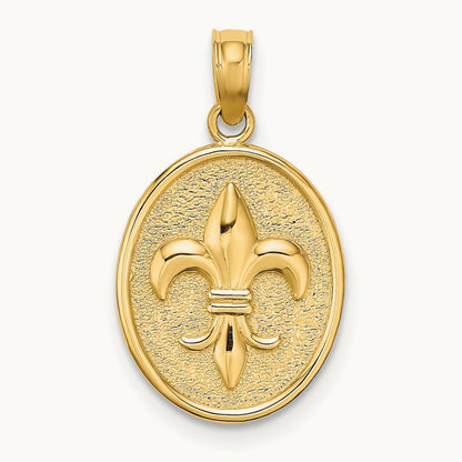 Fleur de Lis on Oval Disc Charm, 14K