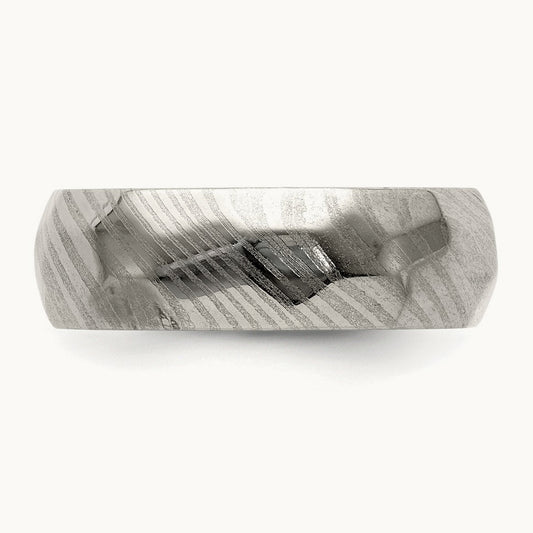 Damascus Steel Polished Faceted Band, 7mm