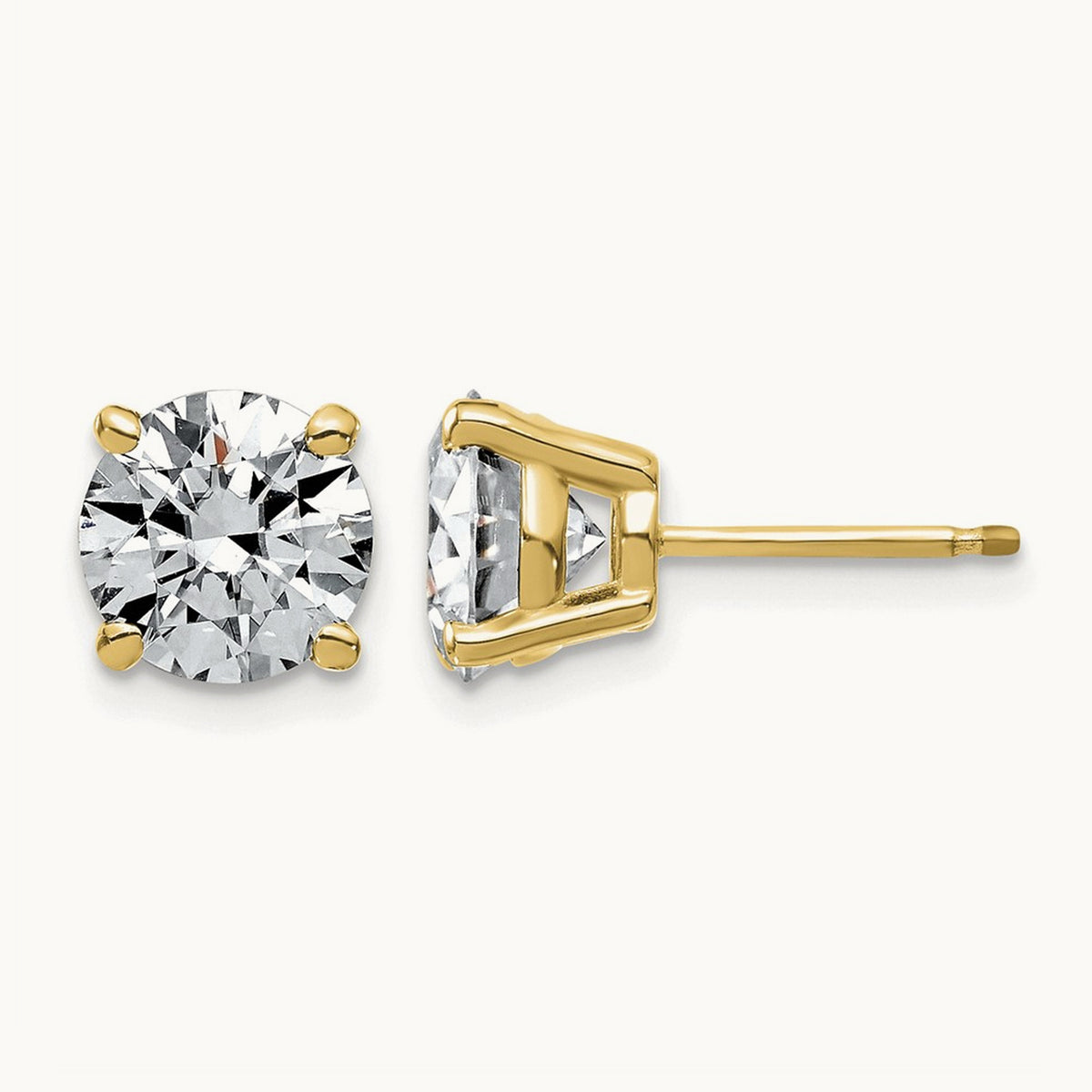 Round Angled Stud Earrings, 0.50-4.00 ct tw Lab-Grown Diamond — 3 ct, 14K Yellow Gold