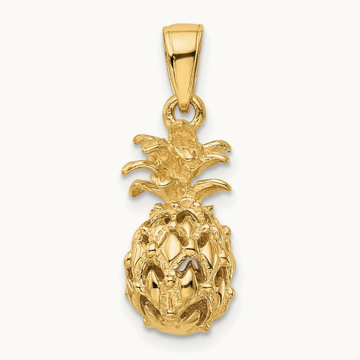 3D Cut-out Pineapple Pendant — 14K Yellow Gold