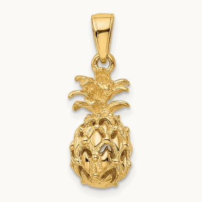 3D Cut-out Pineapple Pendant — 14K Yellow Gold