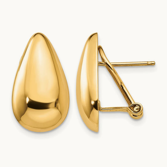 Polished Teardrop Omega Back Post Earrings, 14K