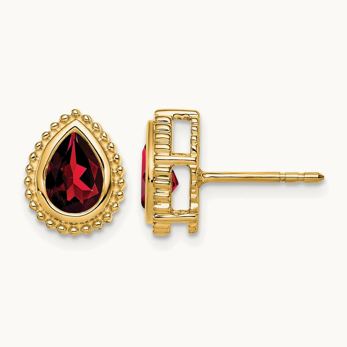 Pear Garnet Post Earrings — 14K Yellow Gold