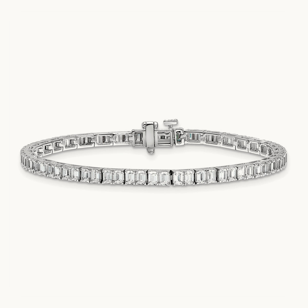 Emerald Bezel Tennis Bracelet, 7.00 ct tw Lab-Grown Diamond — 14K White Gold