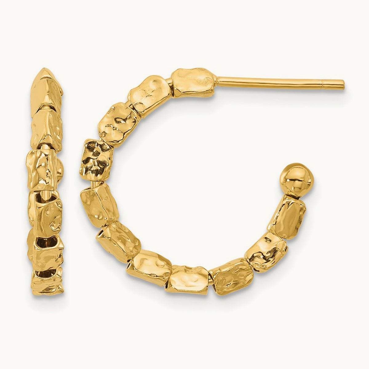 Rhodium-plated Polished/Hammered J-Hoop Post Earrings — Leslie's in Yellow Gold