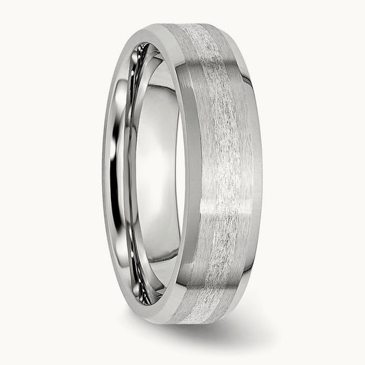 Cobalt Sterling Silver Inlay Satin and Polished Beveled Edge Band — photo set