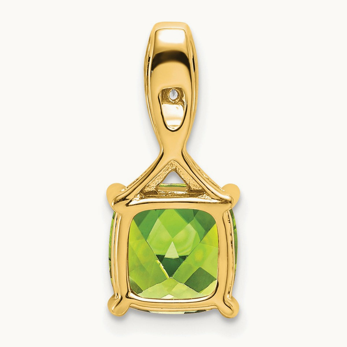 Cushion Peridot and Diamond Pendant — 14K Yellow Gold