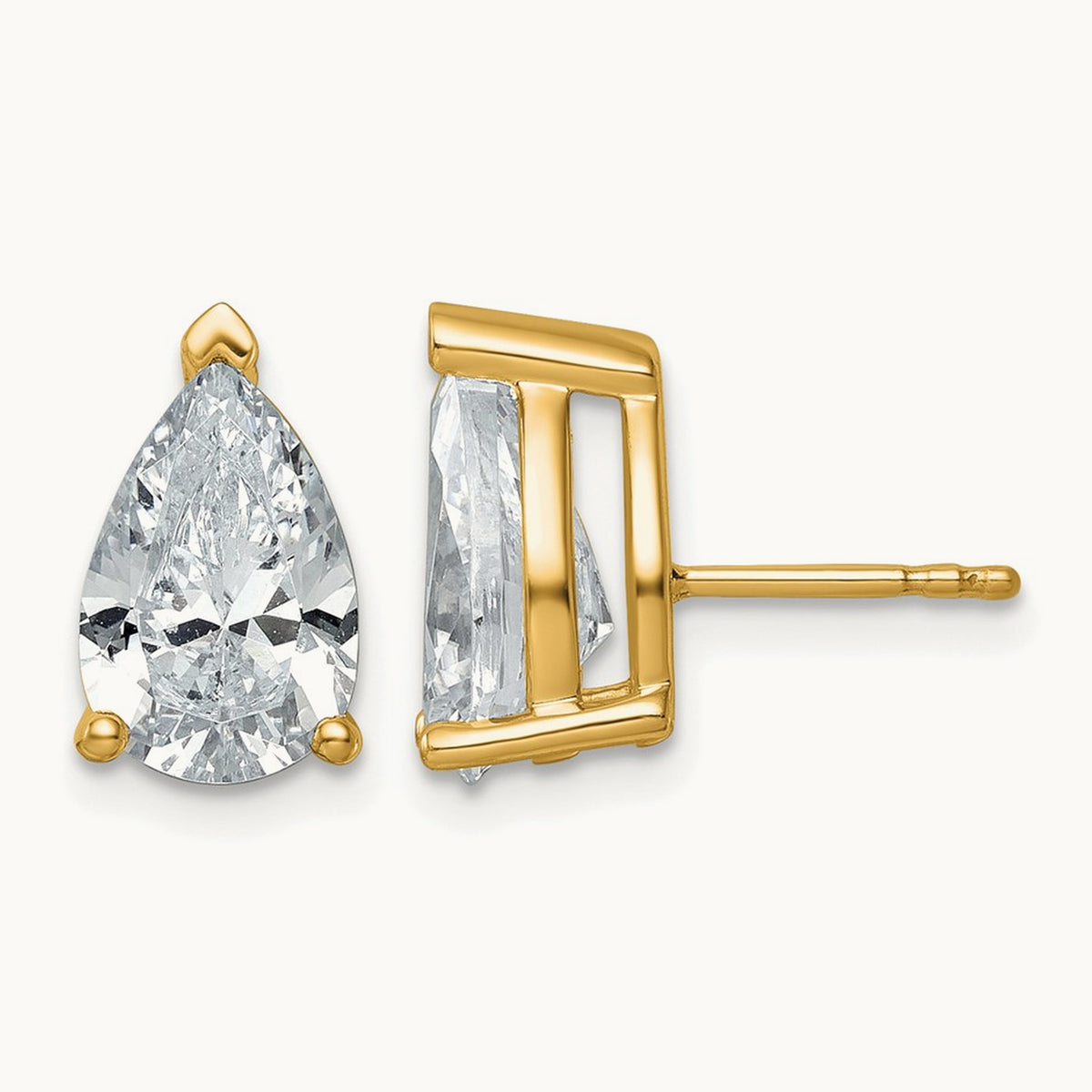 Pear 3 Prong Stud Earrings, 0.50-6.00 ct tw Lab-Grown Diamond — 5 ct, 14K Yellow Gold