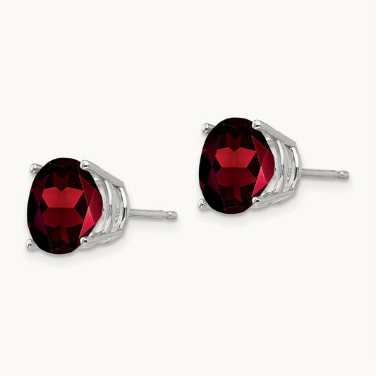 Garnet Round Stud Earrings, 14K White Gold