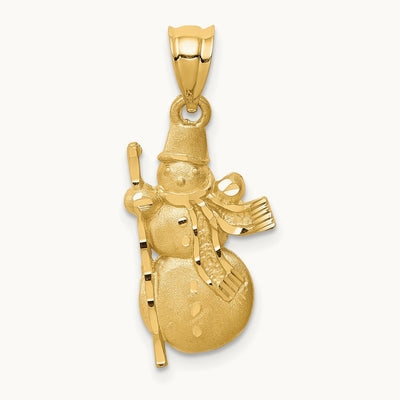 Diamond-cut Brushed and Polished Snowman Pendant, 14K