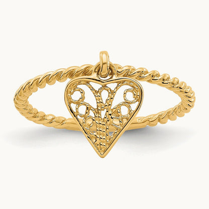 Dangle Heart Ring, 14K
