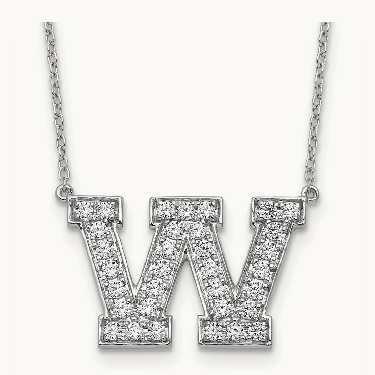 Initial Necklace — 14K White Gold, W, 3/4 ct