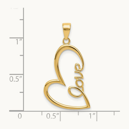 Polished LOVE Heart Pendant, 14K Gold
