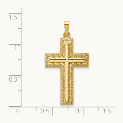 Hollow Polished Rope Edge Latin Cross, 14K