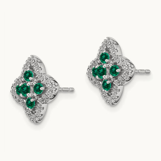 Created Emerald Post Earrings, 0.25 ct tw Lab-Grown Diamond