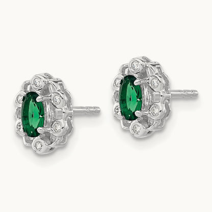 Created Emerald Post Earrings, 0.05 ct tw Lab-Grown Diamond
