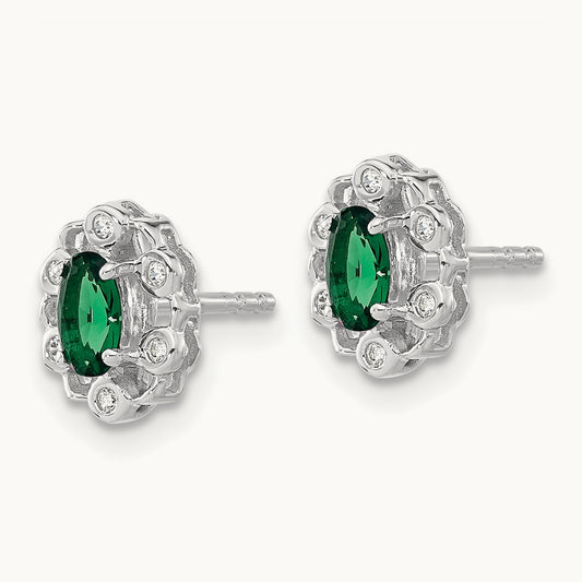 Created Emerald Post Earrings, 0.05 ct tw Lab-Grown Diamond