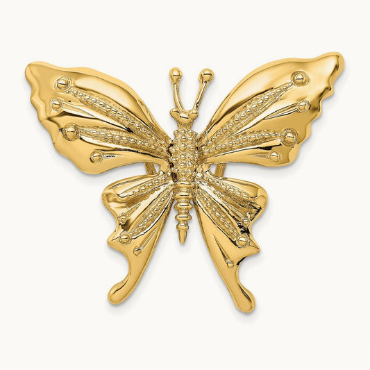 Polished and Beaded Butterfly Slide Charm, 14K