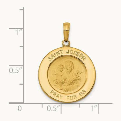 Saint Joseph Medal Pendant Polished and Satin-Solid, 14K